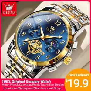 OLEVS 2900 문 페이즈 시계 남성용 스테인리스 스틸 방수 야광 패션 스켈레톤 크로노그래프 쿼츠 손목 시계, 신제품