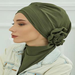 여성용 이슬람 모자 히잡, 트렌디 꽃 머리 스카프 언더캡 보넷, 무슬림 터번 모자, 숙녀 머리 랩, 반다나 해골 모자