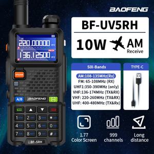 Baofeng UV-5RH 멀티 밴드 워키토키, 10W 에어 밴드 복사 주파수, Vox 야외 장거리 C타입 충전기, 양방향 휴대용 라디오