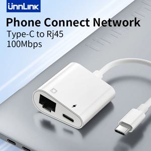 Unnlink USB C에서 RJ45 랜 어댑터, 100Mbps 네트워크 카드 허브, C 타입 충전, TV 박스 PC 노트북 전화 연결 이더넷