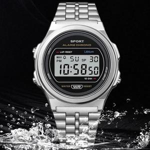 럭셔리 F91W 밴드 시계 남성용, 방수 디지털 스테인레스 스틸, 스포츠 밀리터리 라운드 시계, 남성용 전자 손목 시계