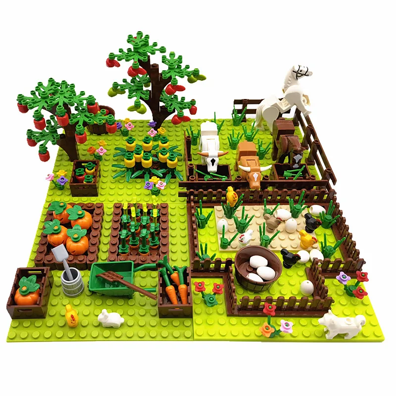 MOC 농장 동물 나무 식물 빌딩 블록, 어린이용 클래식 벽돌, 주게테 블록, 베이스 플레이트 장난감 호환