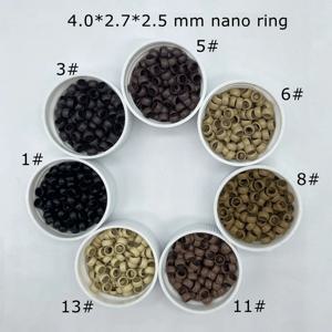 나노 링 헤어 익스텐션용 구리 마이크로 비즈, 블랙 나노 마이크로 링, 7 가지 색상 재고 있음, 4.0*2.7*2.5mm, 3000 개/로트