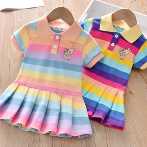 유니콘 턴다운 칼라 아동복, 봄 여름 패션, 유아 아기 소녀 의류, 여름 드레스