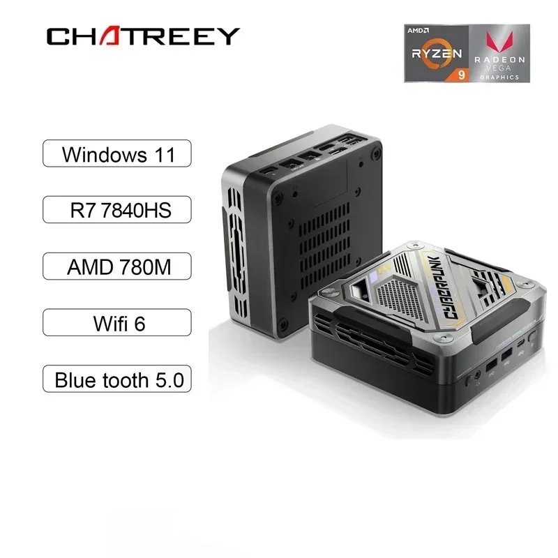 Chatreey AN3 미니 PC 라이젠 7, 7840HS, 8845HS, 780M, DDR5, 4800MHz, 다채로운 조명, 게임 데스크탑 컴퓨터, 와이파이 6