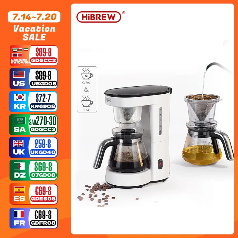 HiBREW 3 in 1 미국 드립 커피 기계 커피 위에 붓기 메이커 유리 찻주전자 뜨거운 차 메이커 750ML H12
