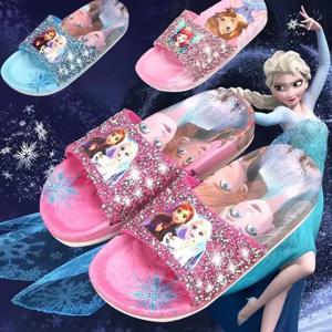 디즈니 겨울왕국 안나 엘사 신발, 여아용 사랑스러운 만화 공주 플랫, 비치 홈 슈즈, 내부 및 외부 슬리퍼