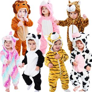 신생아 귀여운 호랑이 팬더 소 동물 만화 롬퍼 옷, 여아 잠옷, 긴 소매 후드 점프수트, 유아 소년 의상