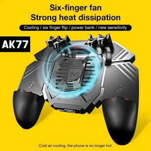 AK77 Pubg 모바일 게임 컨트롤러, 선풍기 Pubg 트리거 게임 패드 조이스틱, 안드로이드 IOS 게임 패드, 배터리 포함 Movil, 6 손가락
