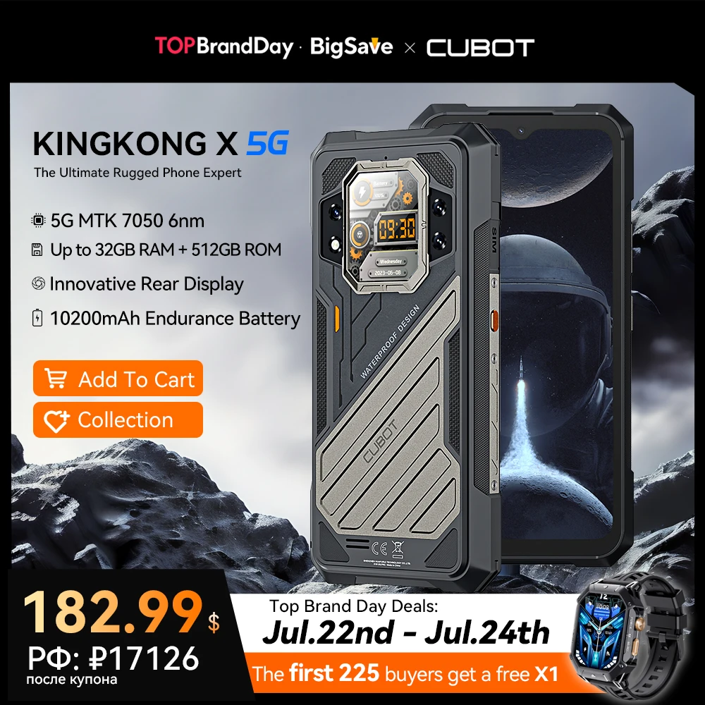 [월드 프리미어] CUBOT KINGKONG X, 러기드 스마트폰 5G, 32GB RAM(16GB+16GB 확장), 256/512GB ROM, 10200mAh 배터리, 6.583인치 120Hz 2.4K 화면, 100MP 카메라, NFC, 5g스마트폰, WiFi 6, 안드로이드 스마트폰, smartphone android, IP68/IP69K 보호, 장바구니에 담기