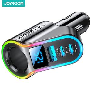 Joyroom 담배 라이터 USB 차량용 충전기 어댑터, 아이폰 삼성용 초고속 USB C 충전기, 150W, 4 in 1, PD3.0 및 QC3.0, 30W