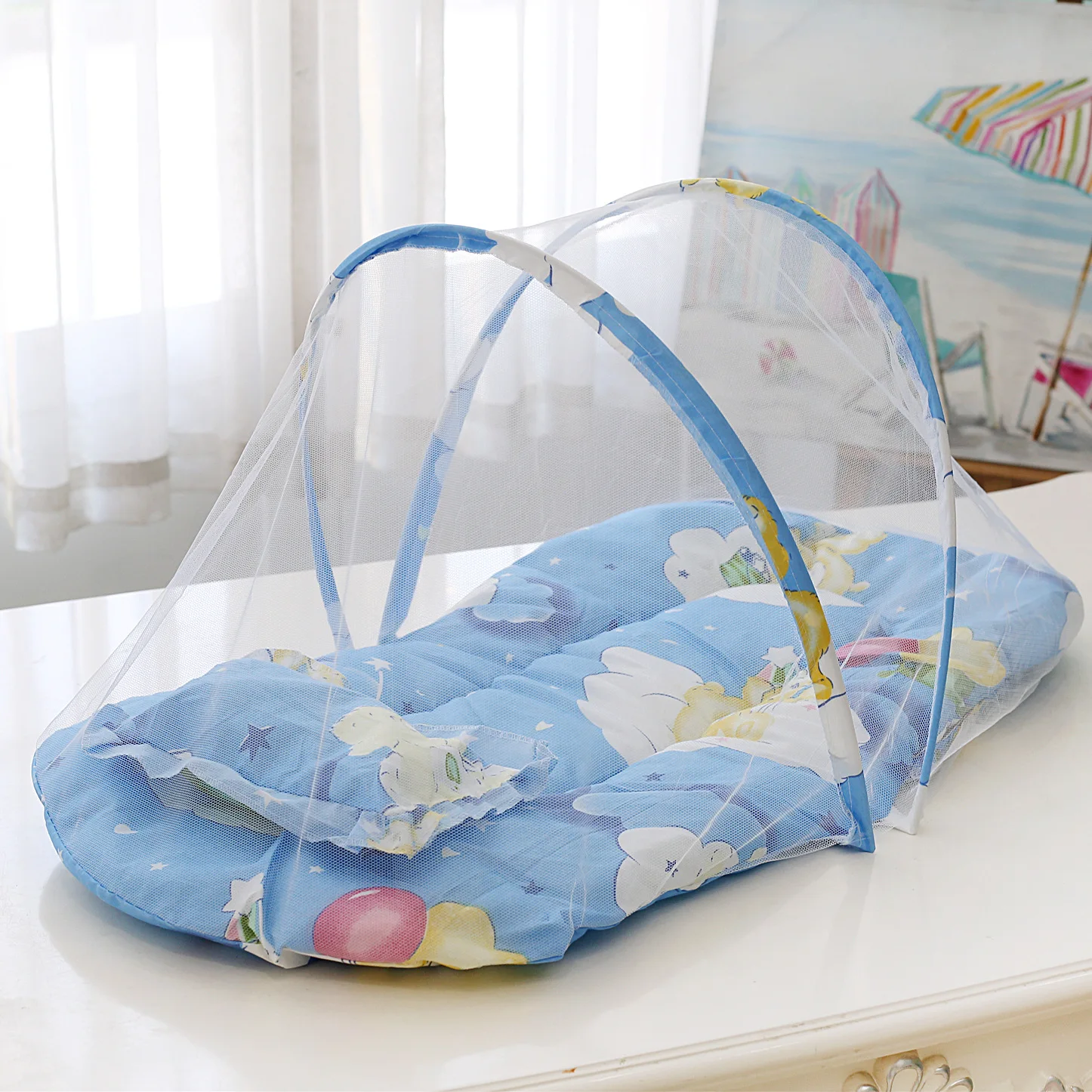 코튼 베개로 접을 수 있는 아기 침대, 유아용 모기장, 휴대용 접이식 아기 침구