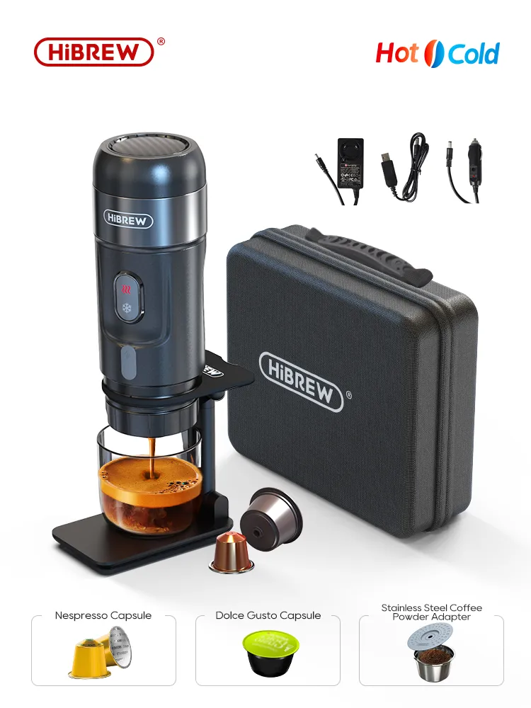 HiBREW 자동차 및 가정용 휴대용 커피 머신, 엑스프레소 커피 메이커, 네스프레소 돌체 포드 캡슐 커피 파우더, H4A, DC12V