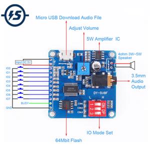 새로운 음성 사운드 재생 모듈 Arduino MP3 플레이어 모듈 UART I/O 트리거 클래스 D 앰프 보드 5W 8M 스토리지 DY-SV8F SD/TF 카드