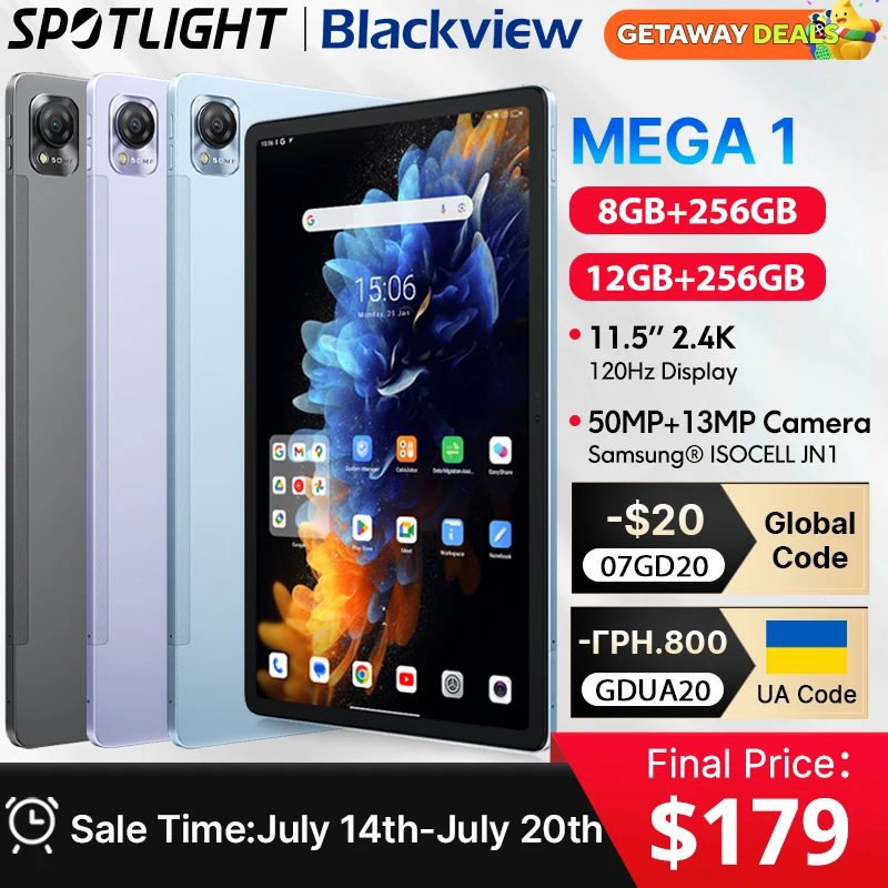 【월드 프리미어】Blackview MEGA 1 태블릿 11.5인치 2.4K 120Hz 디스플레이 12GB 256GB 8800mAh 50MP+13MP 카메라 33W 고속 충전 패드