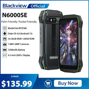 Blackview N6000SE 견고한 스마트폰 미니 4.3 인치 디스플레이, MTK 옥타코어 휴대폰, 12GB(4 + 8) 128GB 13MP 카메라, 3700mAh 안드로이드 13