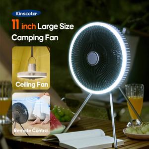 캠핑 텐트 선풍기 탁상용 휴대용 서큘레이터 무선 천장 전기 선풍기, 리모컨 LED 조명 삼각대 포함, 10000mAh
