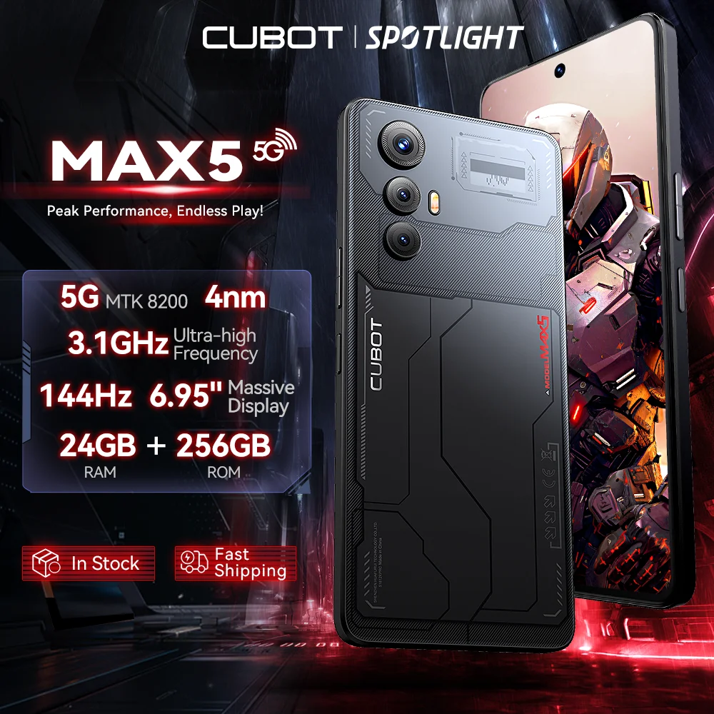 [월드 프리미어] CUBOT MAX 5, 안드로이드 스마트폰 5G, Dimensity 8200 4nm, 6.95인치 144Hz 대화면, 24GB RAM(12GB+12GB), 256GB ROM, 게이밍 폰, 100MP 카메라, LiquidCool 기술, 5g스마트폰, smartphone android 14, 5100mAh 배터리, NFC, WiFi 6, 장바구니에 추가, 7월 22일 판매