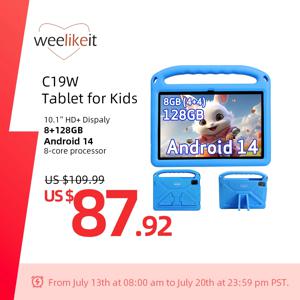 Weelikeit C19W 2024 태블릿, 어린이 교육 학습, 안드로이드 14, 10.1 인치, 8GB, 128GB, 옥타코어, 6000mAh, 어린이 앱