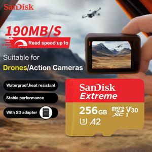 Sandisk 마이크로 SD 카드, 익스트림 A2 V30 U3 SDXC 플래시, 휴대폰 태블릿용 TF 카드, 32GB, 64GB, 128GB, 256GB, 190 MB/s