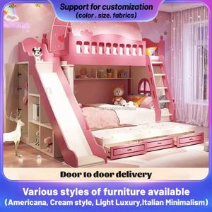 창의적이고 사랑스러운 핑크 2 층 가구, 서랍이 있는 로프트 침대, 5-8 세 여아용 패션 핫 세일 키즈 침대