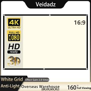 VEIDADZ 화이트 그리드 빛 방지 프로젝션 스크린, 160 ° 시야각, 130 120 100, 84 인치 반사 프로젝터 스크린, 실내 영화