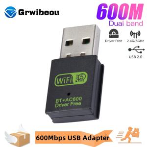 노트북 데스크탑용 USB 와이파이 블루투스 어댑터, 듀얼 밴드 2.4, 5.8Ghz 무선 외장 리시버, 미니 150Mbps 와이파이 동글, 600Mbps