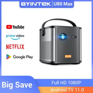 BYINTEK U80 Max 프로젝터, 3D 4K 시네마, 안드로이드 11.0, 와이파이, 미니 휴대용 1080P 홈 시어터 비디오 DLP 프로젝터, 배터리 포함