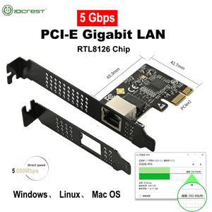 IOCREST 기가비트 이더넷 PCI 익스프레스 네트워크 카드, 5G PCI-E-RJ45 네트워크 카드, RTL8126 칩, 10/100/2500/5000Mbps, 1Gbps/5Gbps