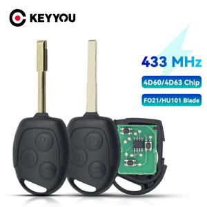 KEYYOU-원격 자동차 키 433MHz 4D60 칩, 포드 포커스 피에스타 몬데오 퓨전 트랜짓 KA 2001 2002 2004 2005 2006 2007