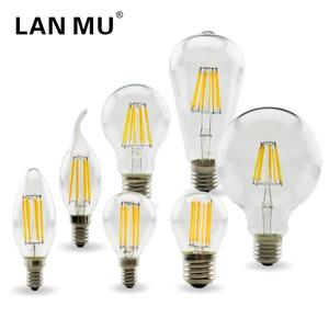 레트로 에디슨 LED 필라멘트 전구 램프, 2W 4W 6W 8W E27 E14 220V-240V 전구 C35 G45 A60 ST64 G80 G95 G125 유리 빈티지 전구