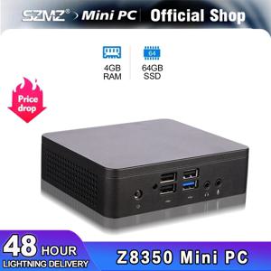 SZMZ 미니 PC X5, Z8350, 4GB RAM, 64GB SSD, 윈도우 10, 리눅스 지지대, 2.5 인치, HDD, VGA, HD 듀얼 디스플레이, 컴퓨터 사무실 TV 박스, 최신