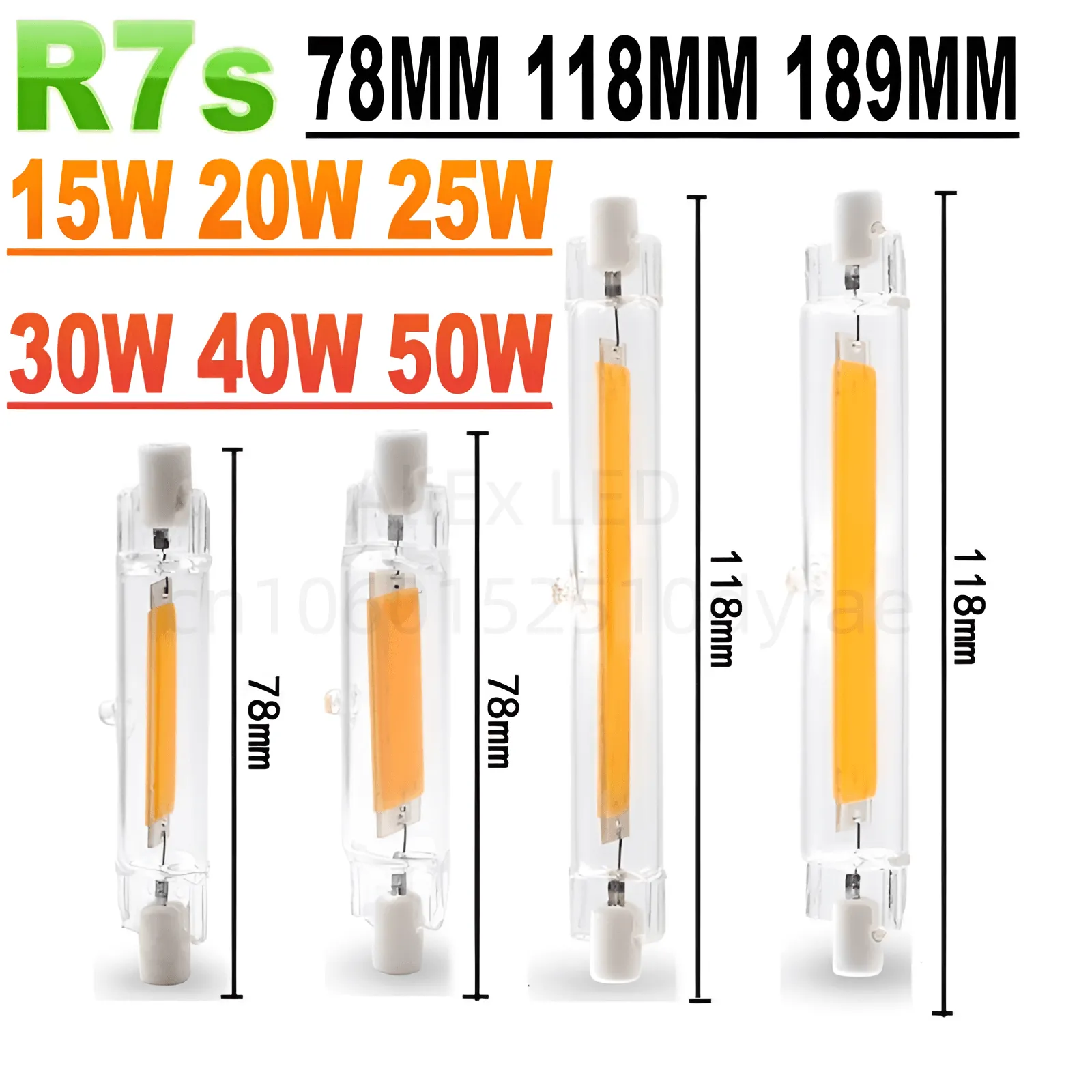 고출력 LED COB 유리관, 할로겐 램프 교체 전구, R7s COB, 118mm, J118, 78mm, J78 COB, AC1110V, 120V, 130V, 220V, 230V, 240V