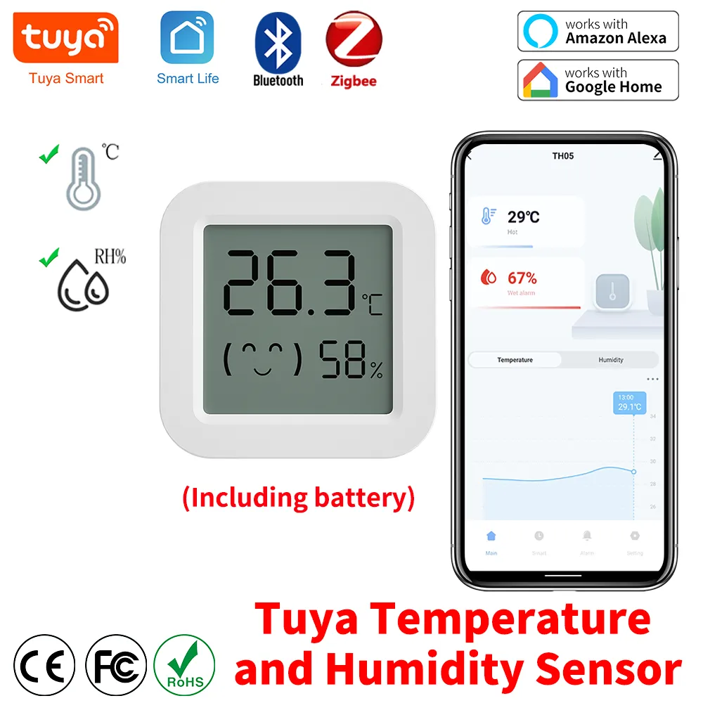 Tuya 온도계 습도계, Zigbee 온도 습도 센서, 미니 LCD 디지털 디스플레이, 블루투스 호환, 스마트 홈