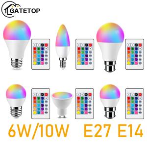 Bombillas LED 스포트라이트 전구, IR 리모컨 스마트 RGBW 램프, 방 장식, 6W, 10W, RGB E27, E14, GU10, B22, AC110V, 220V