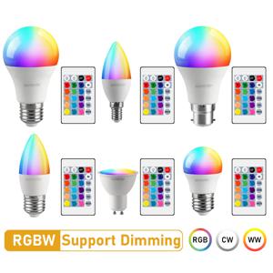 LED RGB 램프 스포트라이트 전구, IR 리모컨 LED 스마트 RGBW 램프, 홈 데코, E27, E14, GU10, B22, AC120V, 230V, 봄빌라 LED, 6W, 10W