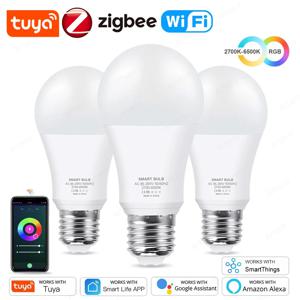 투야 E27 지그비 LED 전구, 와이파이 스마트 LED 램프, RGB + CW + WW, 15W, 18W LED 전구, 아마존 알렉사 구글 홈 룸 장식