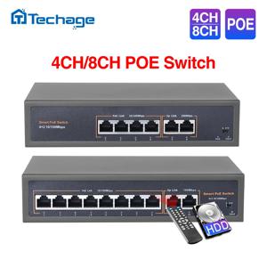 Techage 네트워크 POE 스위치, 이더넷 IP 카메라, 무선 AP, CCTV 카메라, 10/100Mbps IEEE 802.3 af/at, 4CH, 8CH, 16CH, 52V