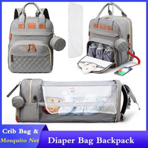 3 in 1 접이식 아기 침대 방수 여행 가방, USB 충전 기저귀 가방, 침대 교체 포함, 3 가지 유형