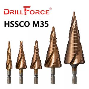 Drillforce-M35 5% 코발트 스텝 드릴 비트, HSSCO 콘 금속 공구 구멍 커터 3-12/3-14/4-12/4-20/4-22/4-25/4-32/5-21/5-27/6-24mm