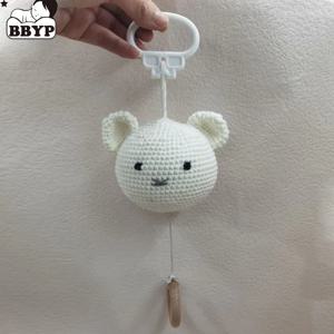 손으로 만든 크로 셰 뜨개질 곰 동물 머리 음악과 딸랑이 뜨개질 DIY 아기 유아 신생아 Teether 감각 장난감