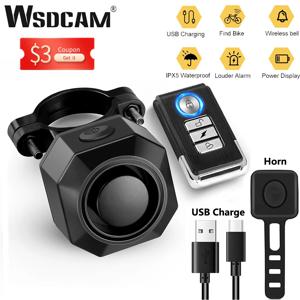 WSDCAM 무선 자전거 미등 진동 알람, USB 충전 리모컨 오토바이 알람, 보안 보호