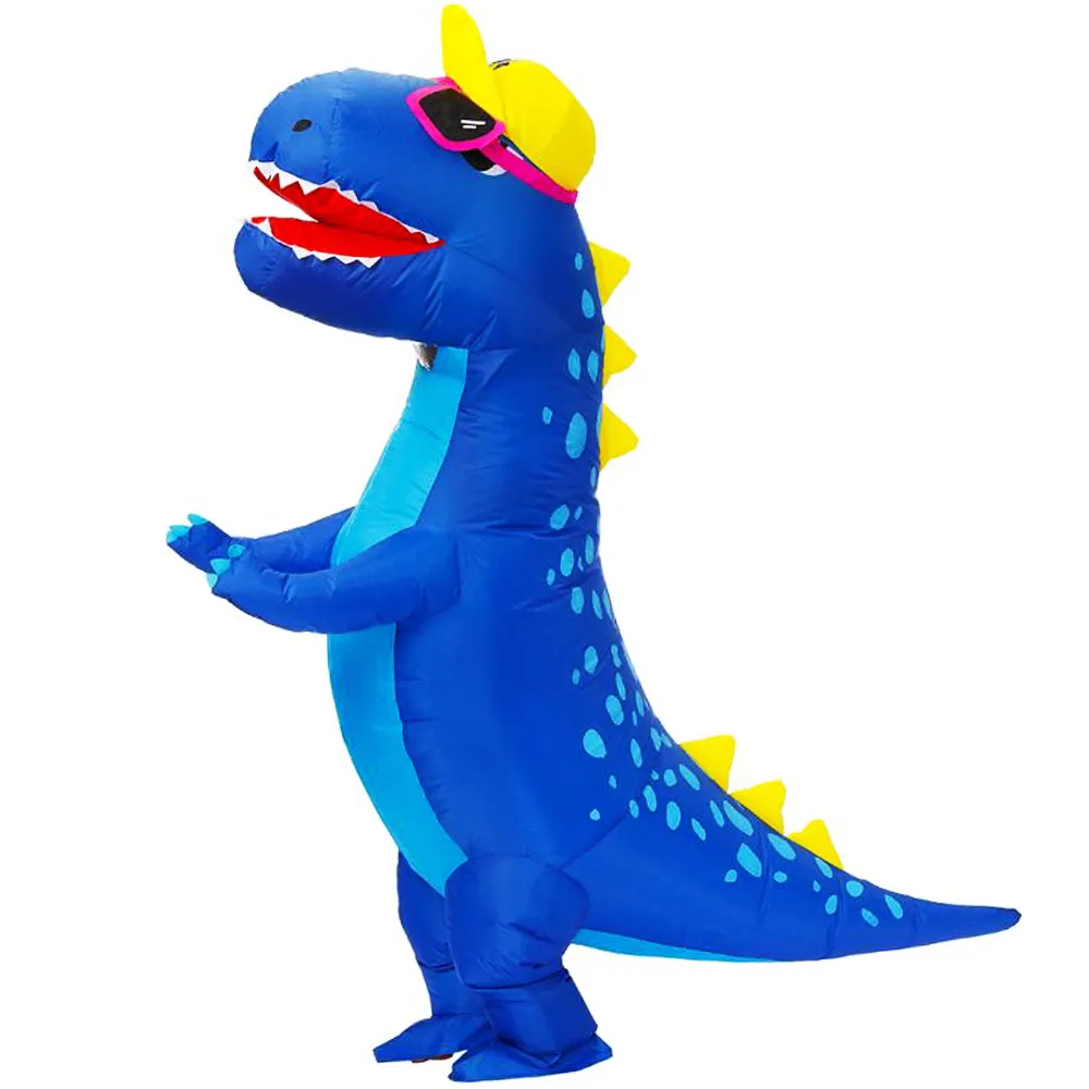 성인 파란색 T-Rex 풍선 공룡 코스튬 만화 애니메이션 재미있는 마스코트, 크리스마스 할로윈 파티 코스프레 의상, 원피스 세트
