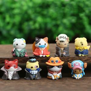 일본 애니메이션 원피스 고양이, 토니 토니 쵸퍼, 포트가스, D, 에이스, 트라팔가 법 케이크 장식, PVC 모델 피규어 장난감, 8 개 세트