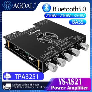 YS-AS21 2.1 채널 BT 디지털 파워 앰프 보드, TPA3251 AMP 서브우퍼, 트레블 베이스 톤 오디오 앱, USB 기능, 2*220W + 350W