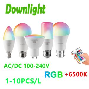 LED 지능형 RGBW 전구, 적외선 원격 제어, GU10, E27, E14, 24 키, AC110V, 230V, 6W, 10W 컬러 플러스, 백색광 디밍, 1-10 개