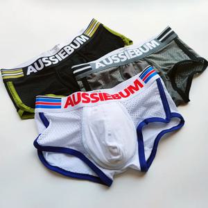 AUSSIEBUM 남성용 통기성 메쉬 폴리에스터 복서 브리프, U 볼록 디자인, 단색 섹시한 반바지, 해변