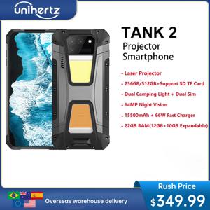 Unihertz 8849 탱크 2 방수 프로젝터 스마트폰, 최대 256 GB, 512GB 견고한 휴대폰, 64MP 슈퍼 나이트 비전, 15500mAh 휴대폰