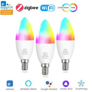 EWelink E14 스마트 지그비 와이파이 LED 전구, RGB CW LED 캔들 램프, 알렉사 구글 홈 앨리스 스마트싱스 샹들리에, E14 전구