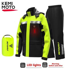 오토바이 레인 재킷 바지 남성용, LED 경고 스플릿 세트, 폭풍우 방수, 반사 불투과성, 야외 라이딩용